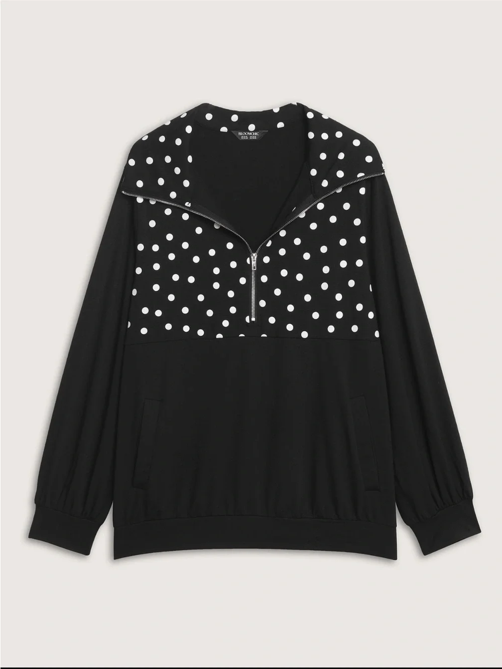 BloomChic Black Polka Dot Half-Zip Sweatshirt size 1X (14-16) - Picture 9 of 14